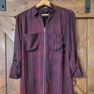Rock & Republic Maroon and Black-Striped Long Tunic Top Size L